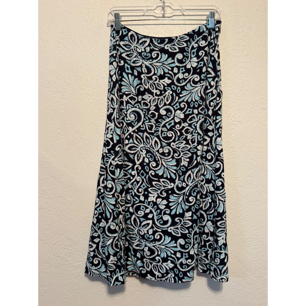 Croft & Barrow Womens Blue Paisley Floral Rayon Midi A-Line Skirt Size 6